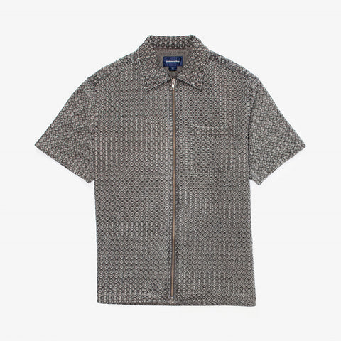 Damaged Denim Zip Short Sleeve Shirt